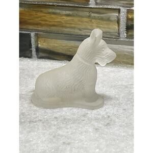 Vintage LE Smith Clear Glass Frosted Finish Scottie Dog Figurine With Label